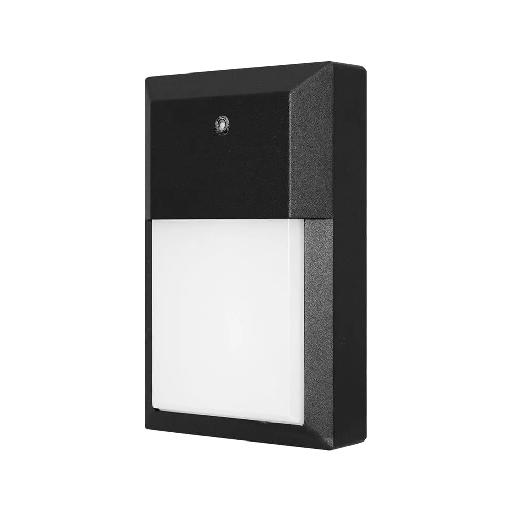 15.8W Mini Outdoor LED Wall Pack with Matte Black Aluminum Die Cast & Frosted Plastic Lens - Dusk to Dawn Photocell