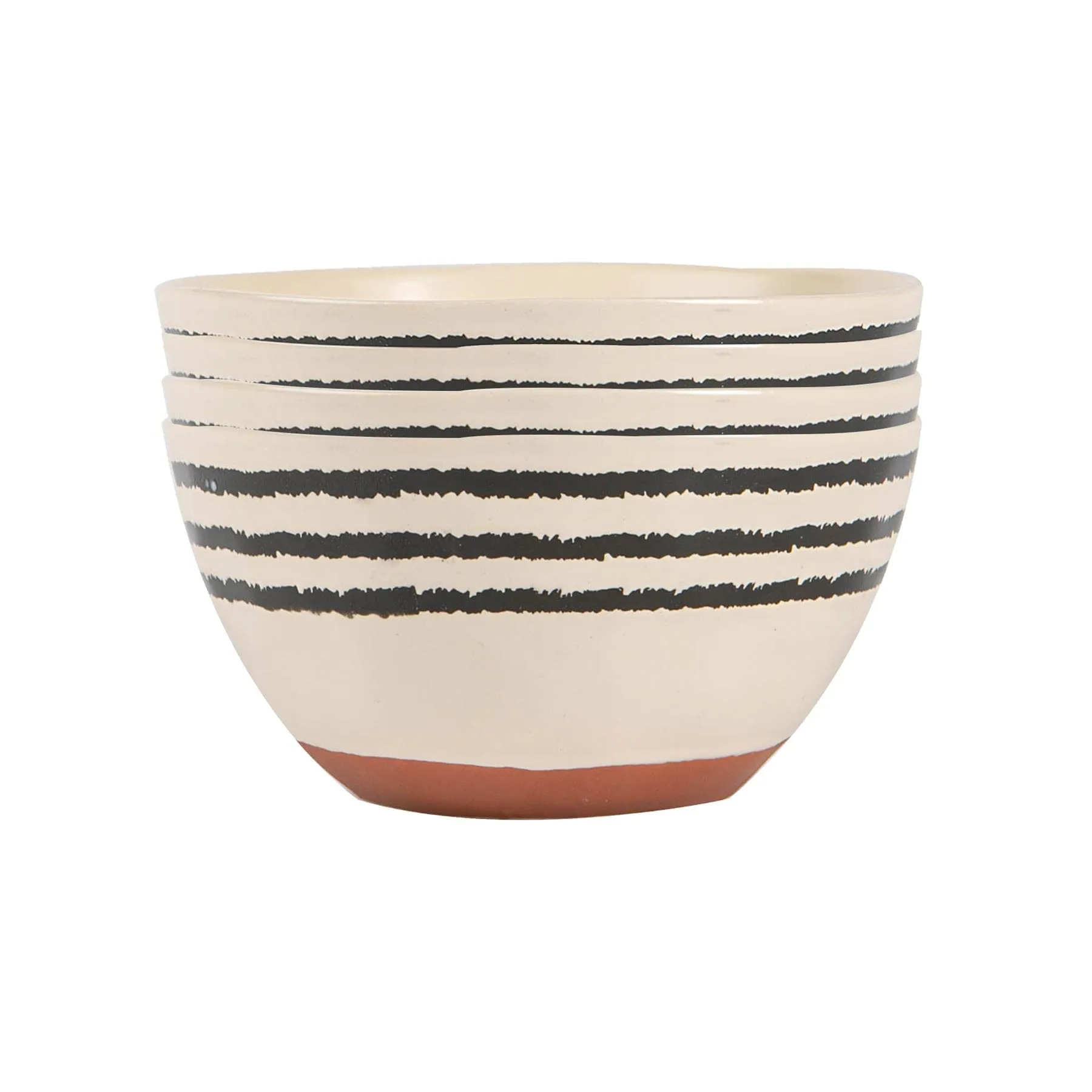 15cm Striped Rim Portuguese Stoneware Cereal Bowls - Pack of Four - By Nicola Spring