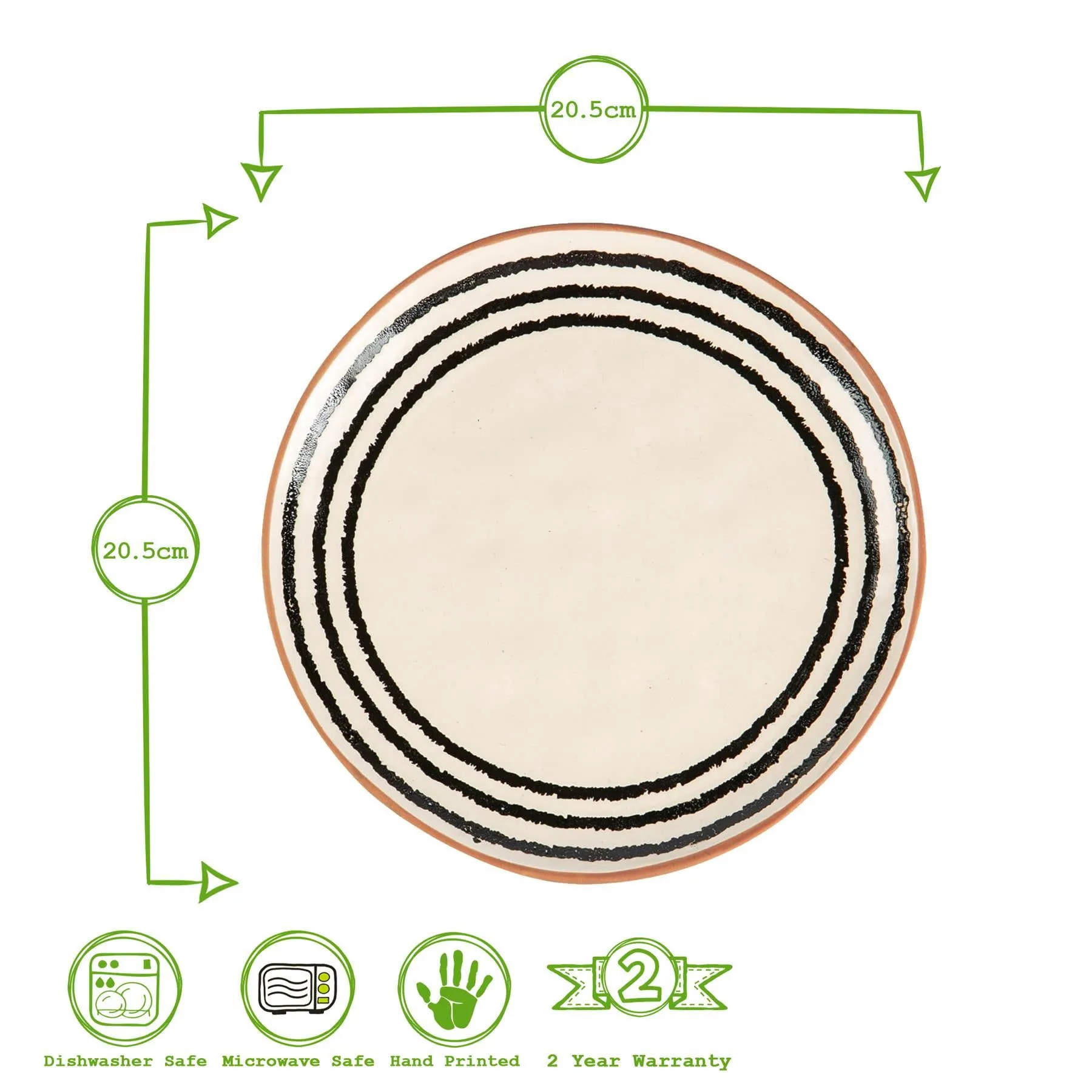 20.5cm Striped Rim Portuguese Stoneware Side Plates - Pack of Four - By Nicola Spring