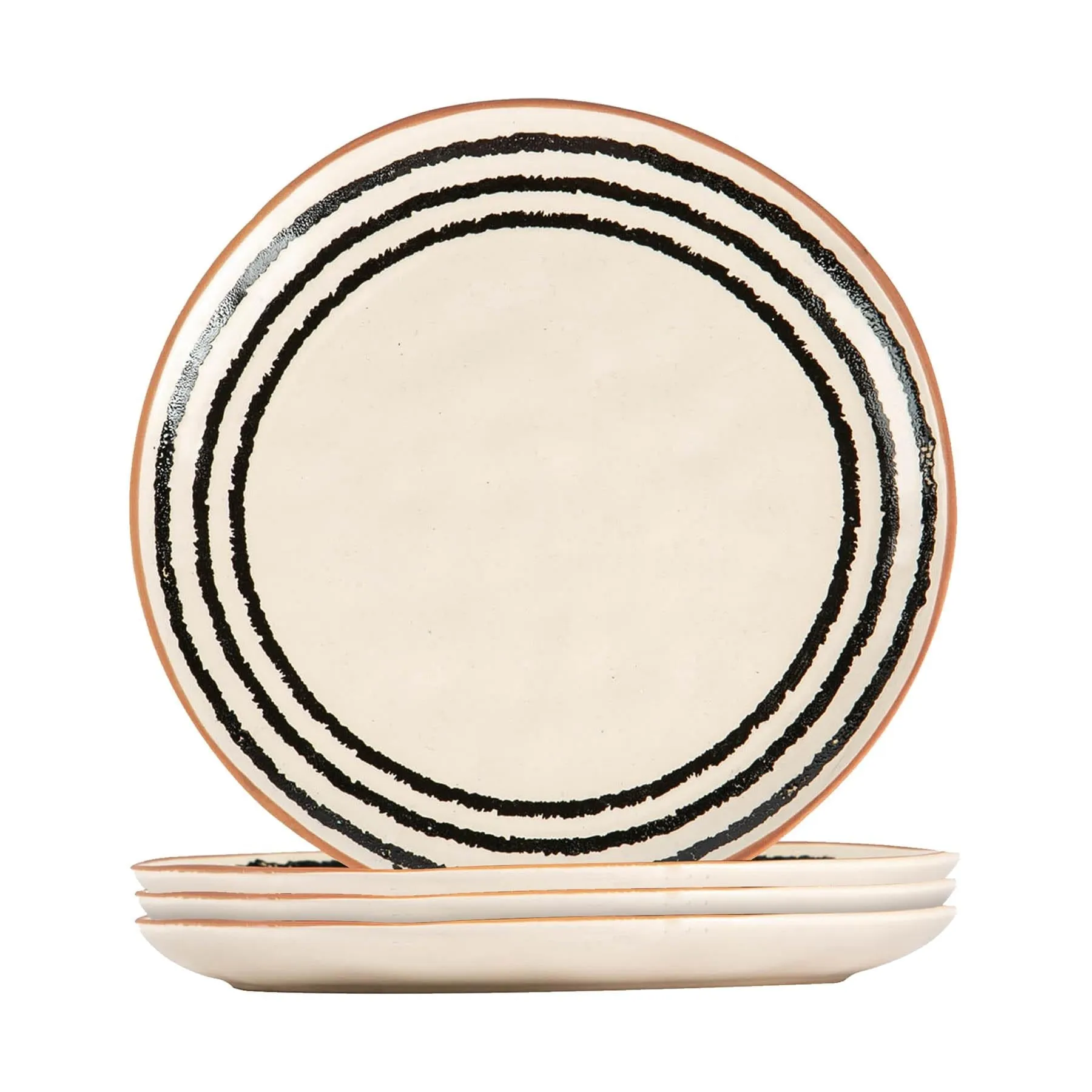 20.5cm Striped Rim Portuguese Stoneware Side Plates - Pack of Four - By Nicola Spring