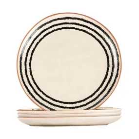 20.5cm Striped Rim Portuguese Stoneware Side Plates - Pack of Four - By Nicola Spring