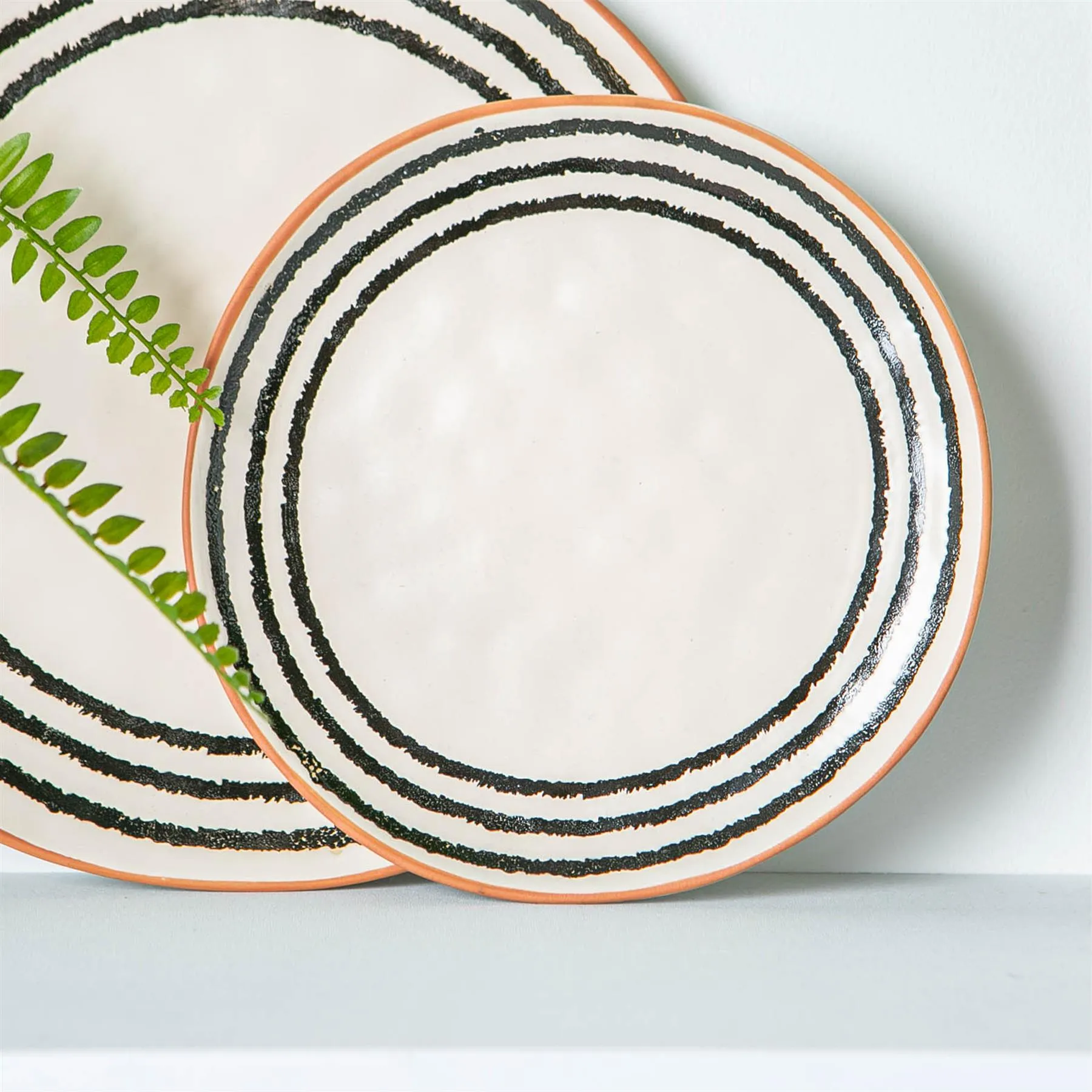 20.5cm Striped Rim Portuguese Stoneware Side Plates - Pack of Four - By Nicola Spring