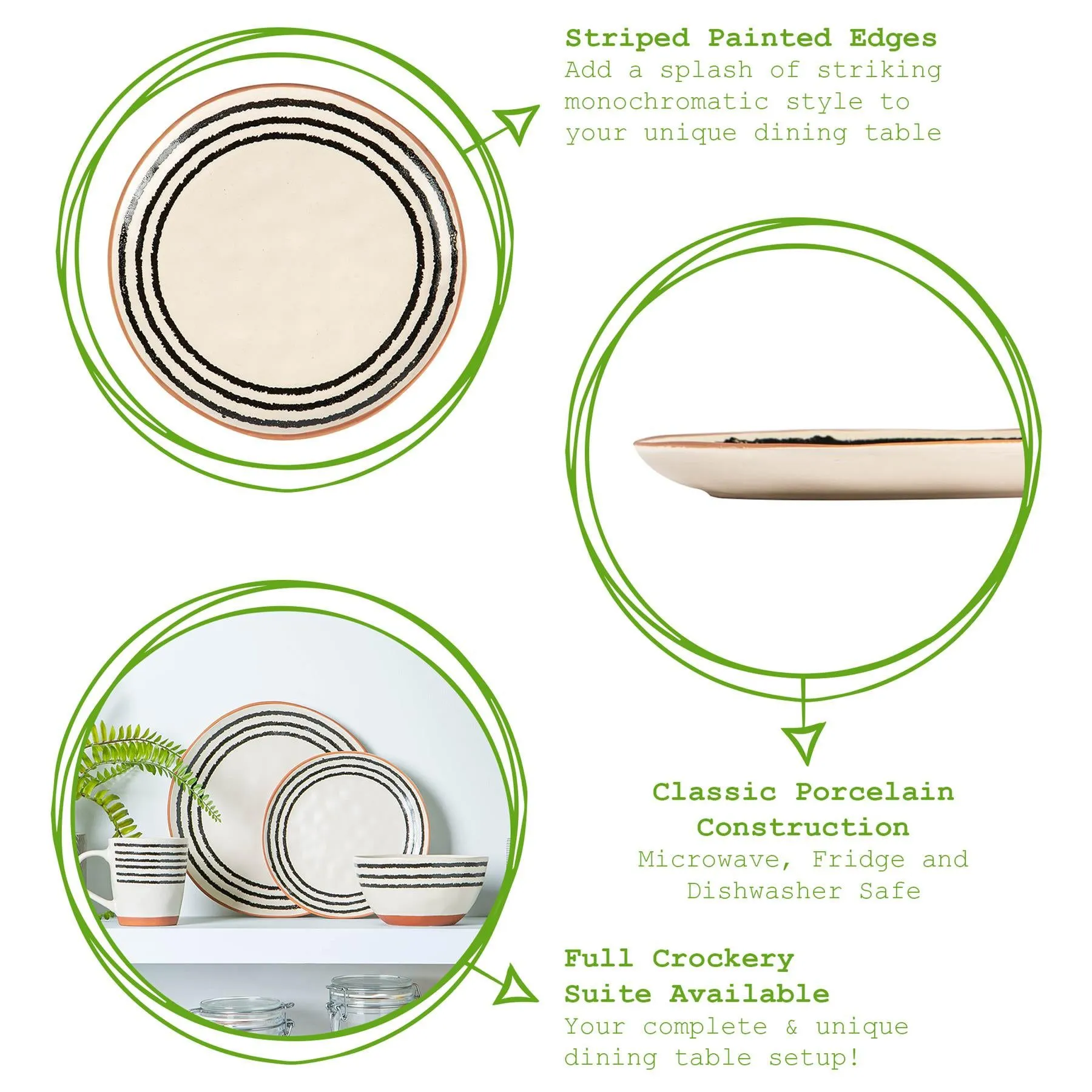 20.5cm Striped Rim Portuguese Stoneware Side Plates - Pack of Four - By Nicola Spring
