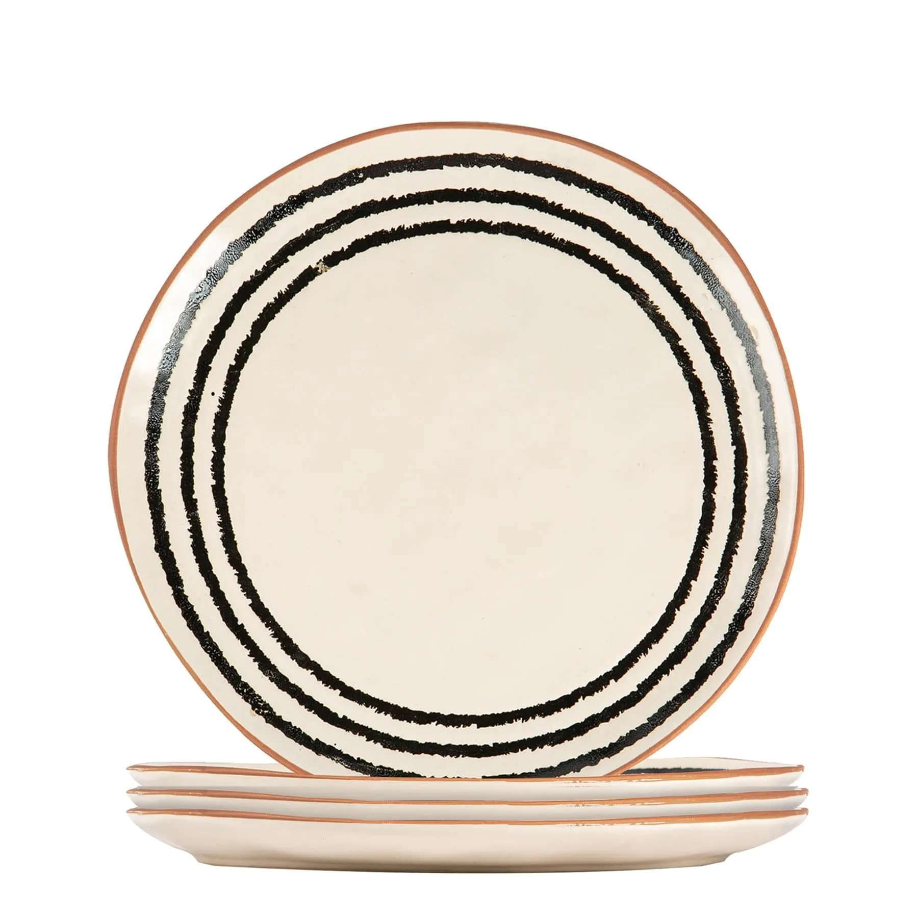 26cm Striped Rim Portuguese Stoneware Dinner Plates - Pack of Four - By Nicola Spring