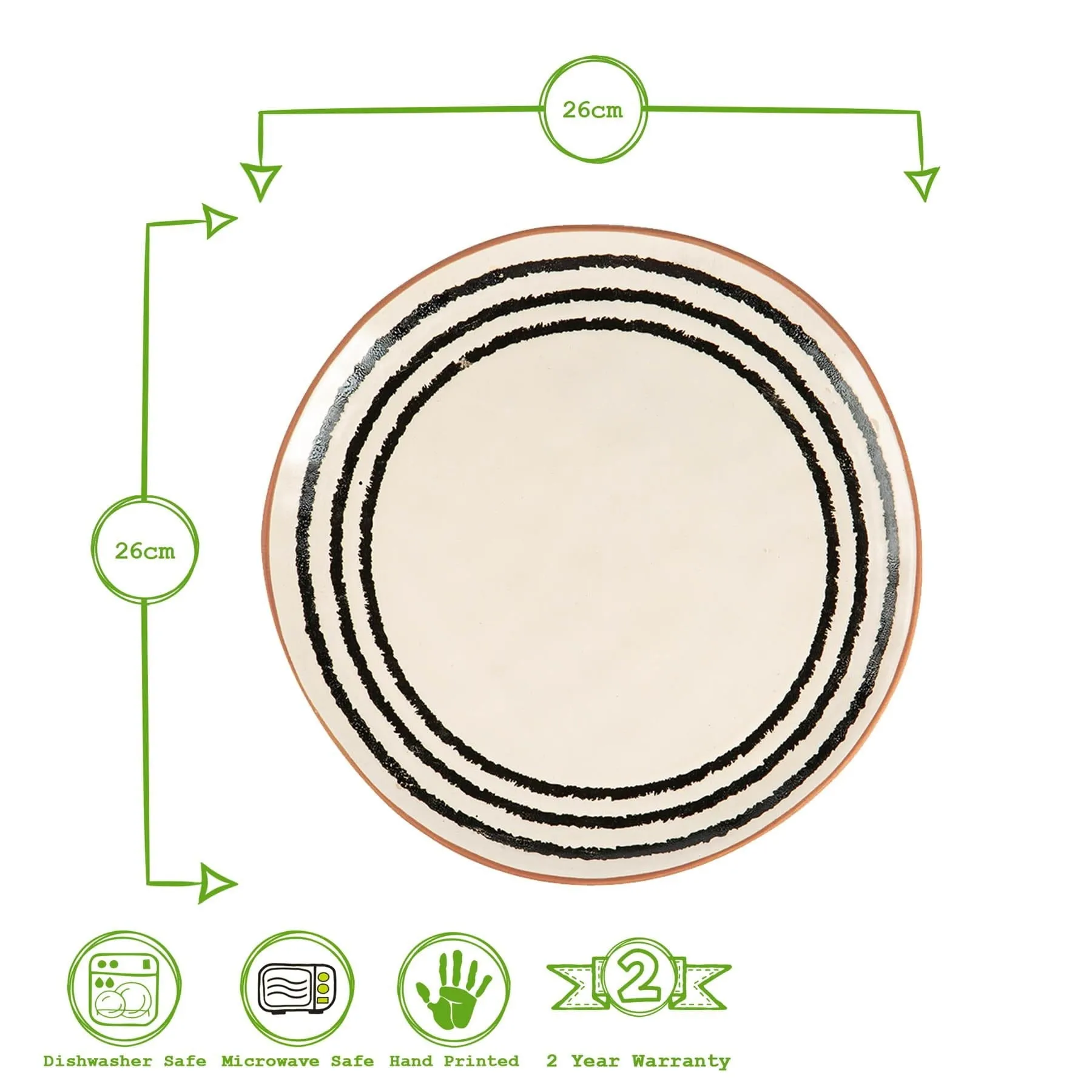 26cm Striped Rim Portuguese Stoneware Dinner Plates - Pack of Four - By Nicola Spring