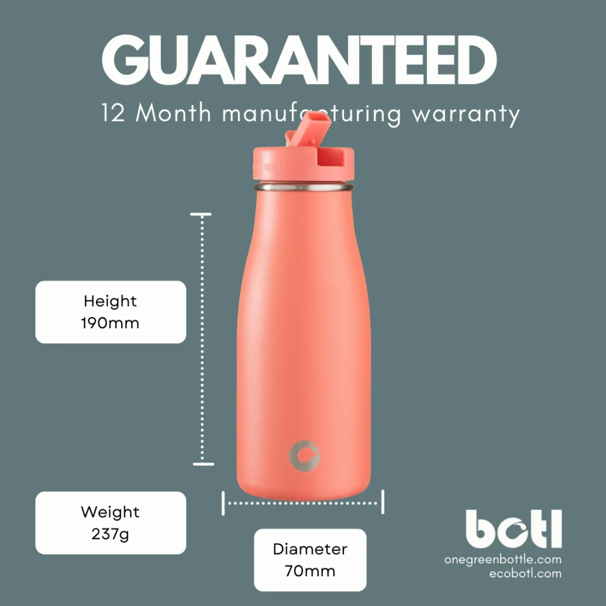 350ml One Green Bottle evolution Insulated Bottle - Baby Coral