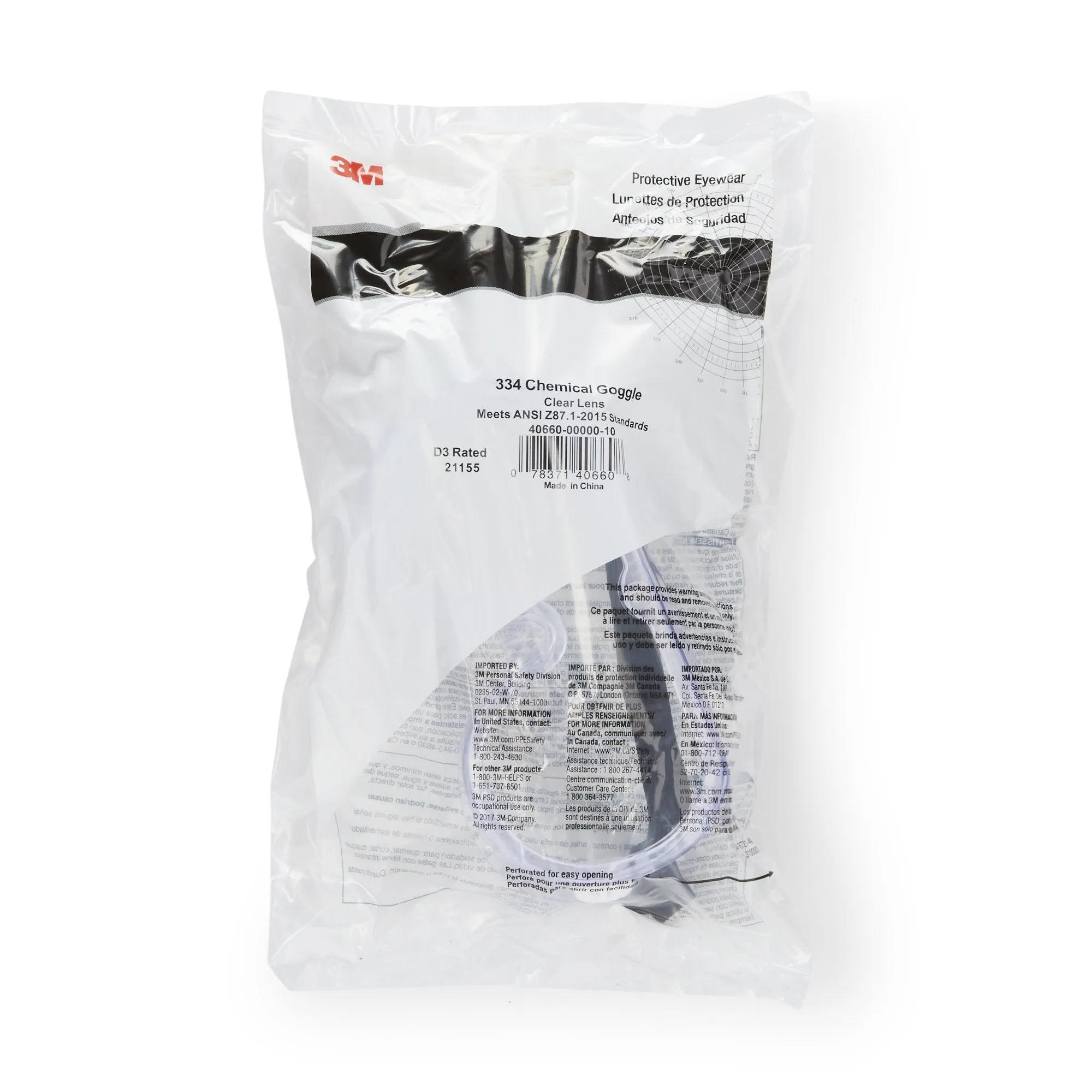 3M Chemical Splash Goggles, 1 Box of 10