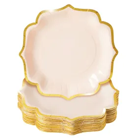 48-Pack Pink Scalloped Paper Party Plates with Gold Foil Edges (9 in)