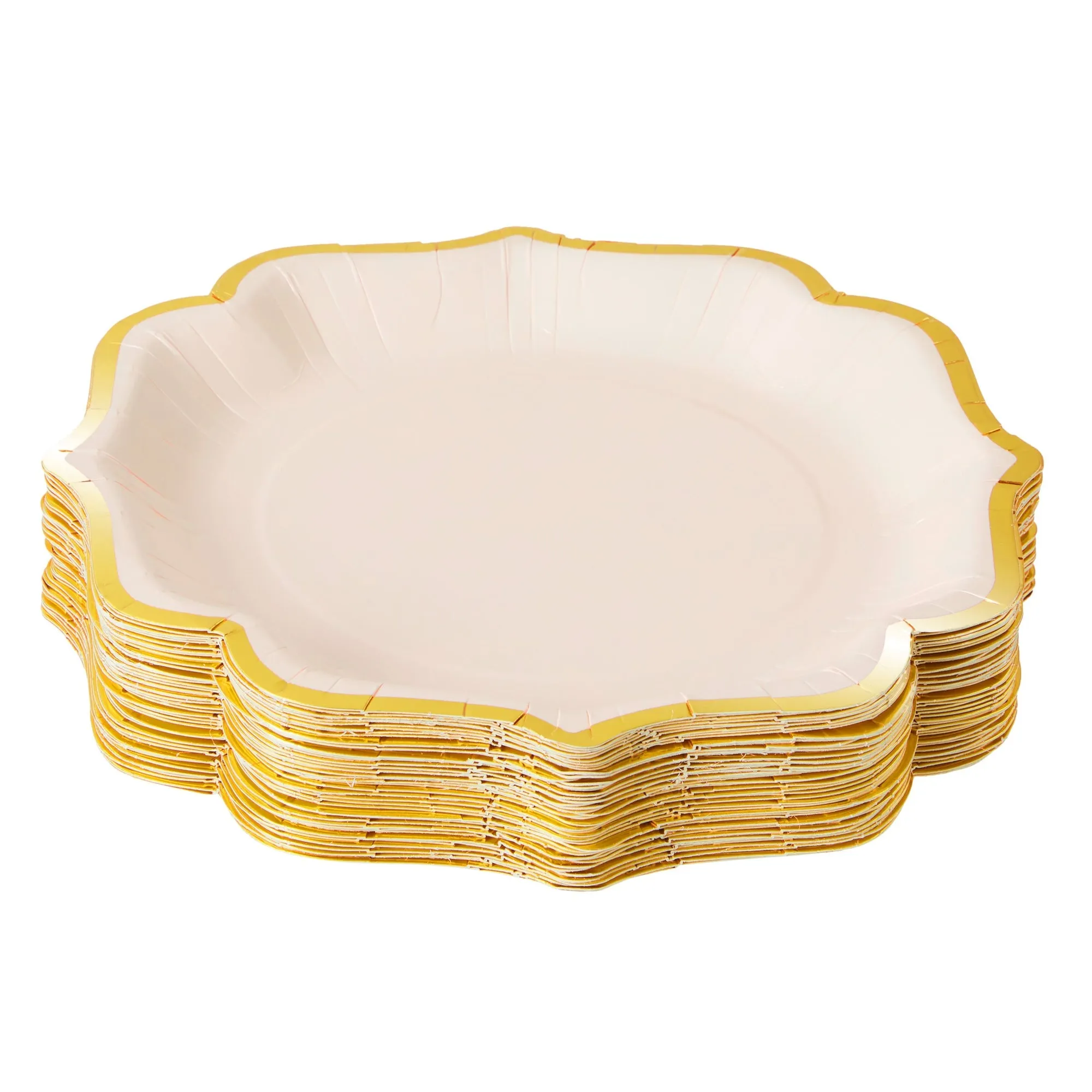 48-Pack Pink Scalloped Paper Party Plates with Gold Foil Edges (9 in)