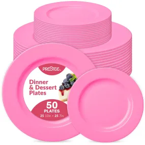 50-Pc Pink Plastic Plates - 25 Plastic Dinner Plates (10")   25 Salad Small