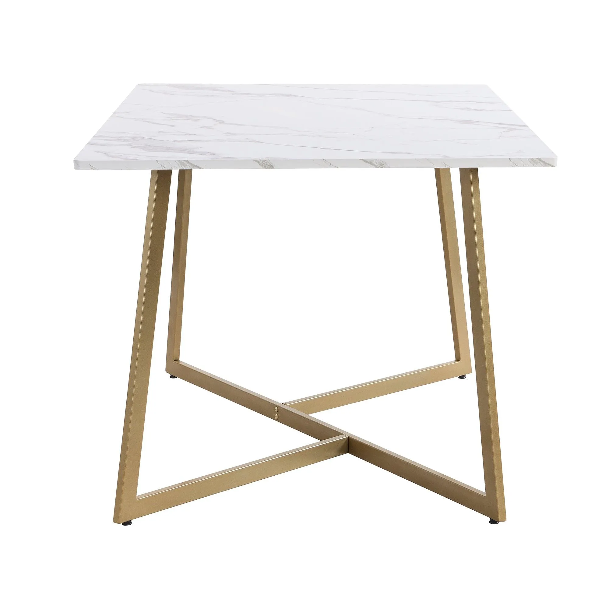 60" Modern Faux Marble 6-Piece Dining Set, Golden Metal Table with Chairs & Bench