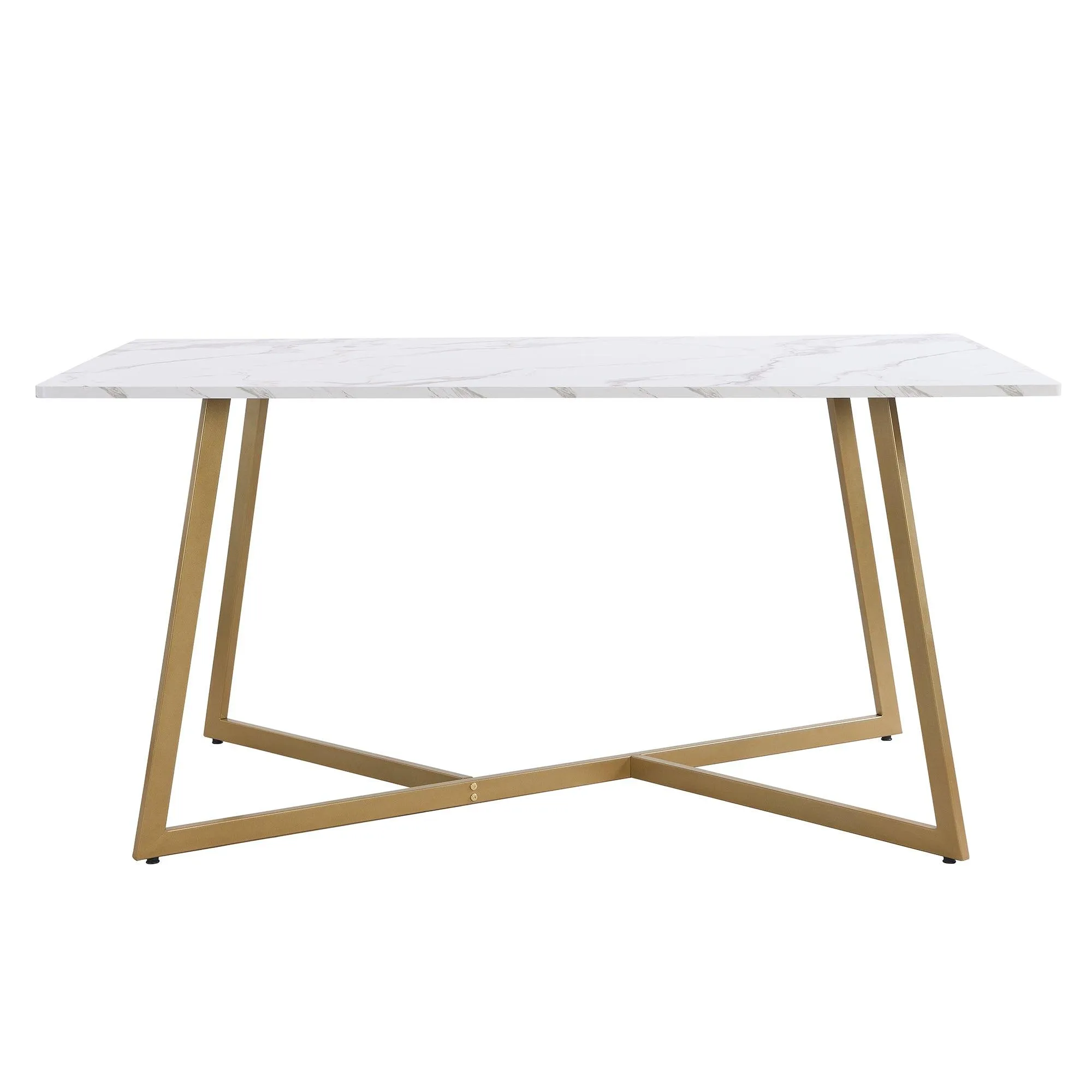 60" Modern Faux Marble 6-Piece Dining Set, Golden Metal Table with Chairs & Bench