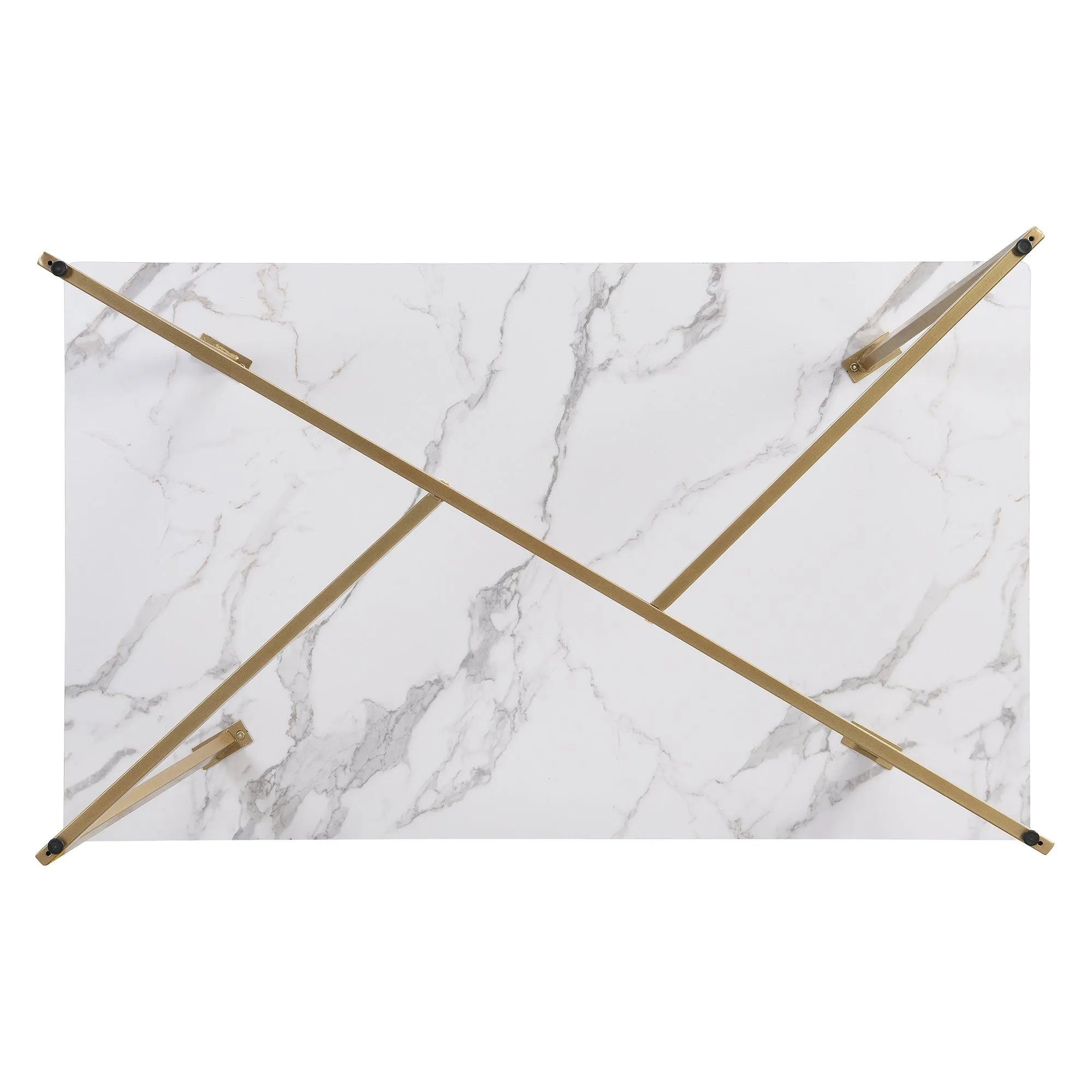60" Modern Faux Marble 6-Piece Dining Set, Golden Metal Table with Chairs & Bench