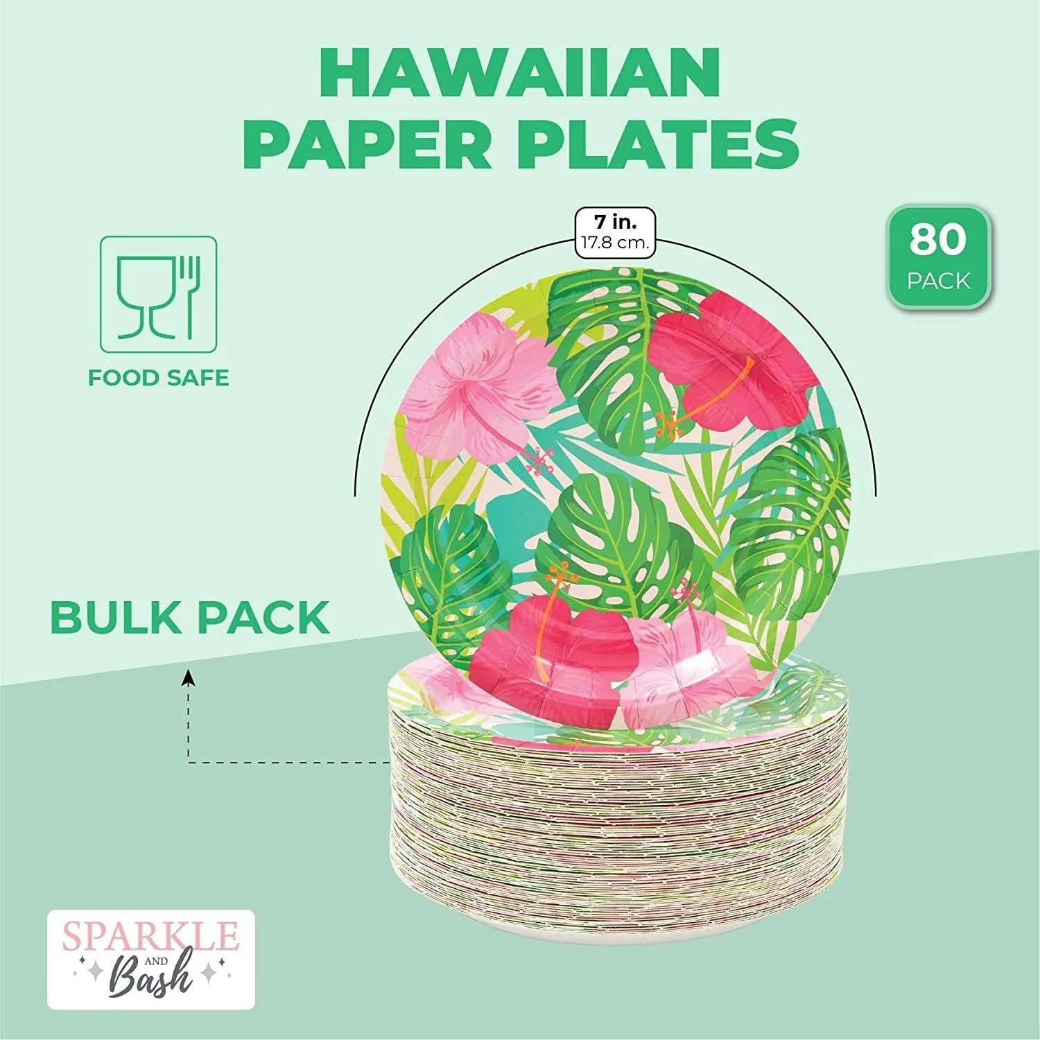 80-Pack Hawaiian Paper Plates, Luau Birthday Party Decorations (7 in)