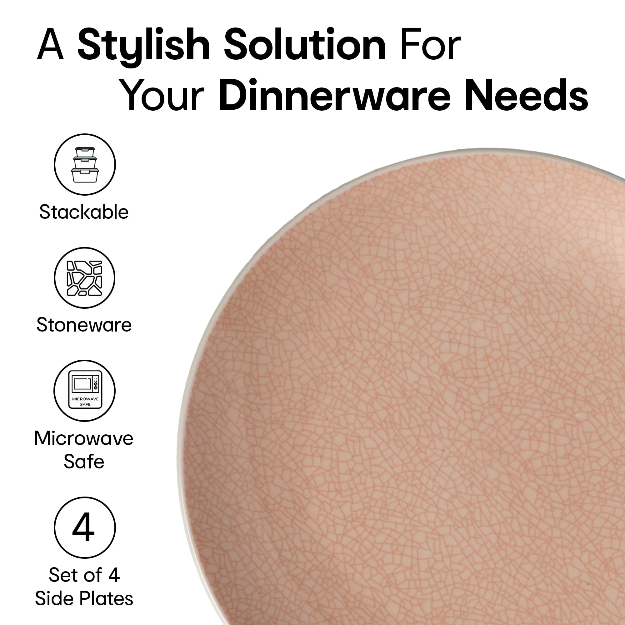 Anko Bella Porcelain Side Plates - Set of 4 | Premium Crockery for Dining Table Ideal for Serving Starters, Salad, Dessert | Designer Quarter Plates for Home, Kitchen, Restaurant | 7.5", Soft Pink