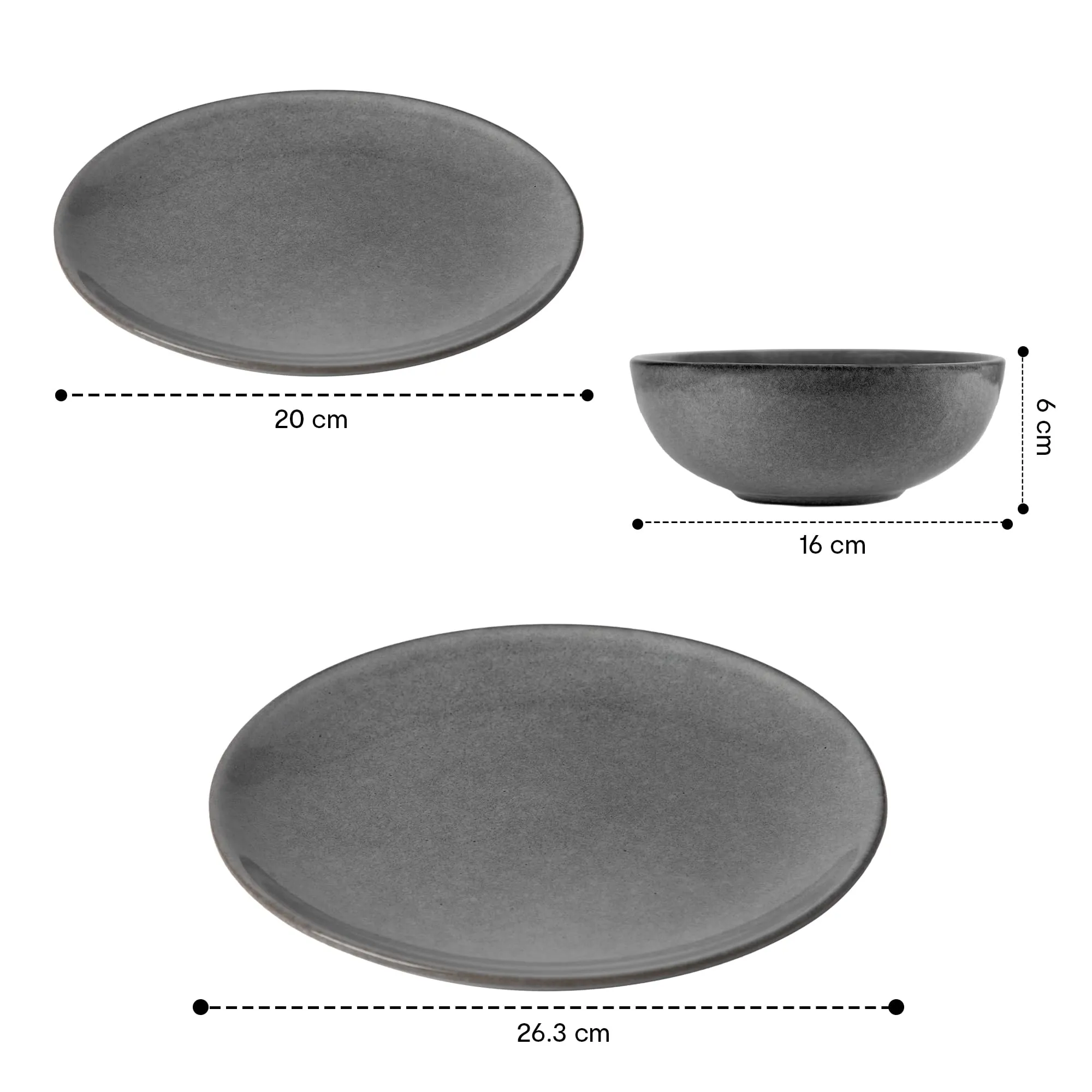 Anko Glazed Stoneware 18 Pcs Solid Dinner Set | Premium Crockery For Dining Table, Home, Restaurant, Gifting | Aesthetic Tableware Service Set For 6 | 6 Dinner Plates, 6 Side Plates, 6 Bowls, Grey