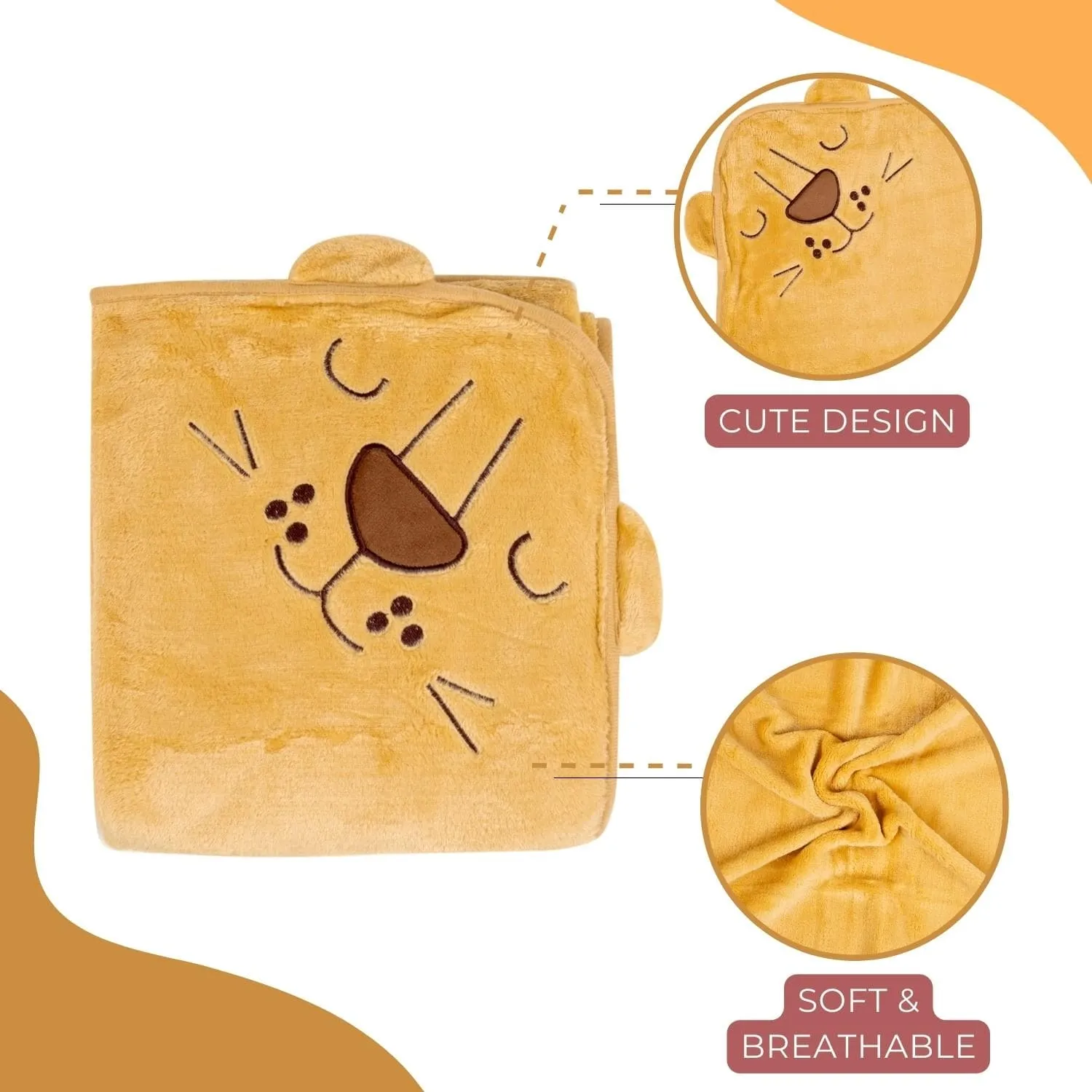 Baby Moo Lion Applique with 3D Ears Soft Blanket - Brown