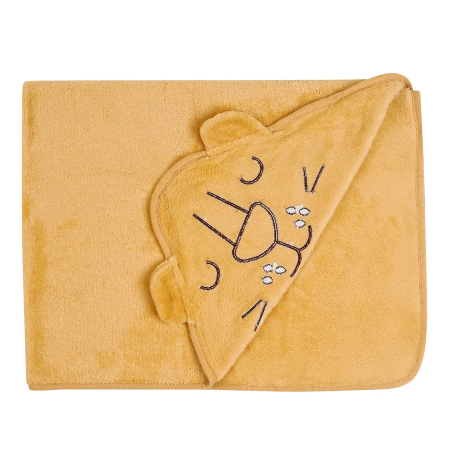 Baby Moo Lion Applique with 3D Ears Soft Blanket - Brown