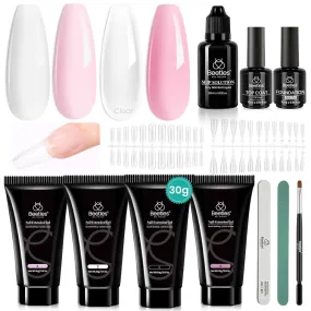 Beetles 4-Color Poly Nail Gel Kit with Slip Solution, Base & Top Coat - DIY Nail Art Set for Women
