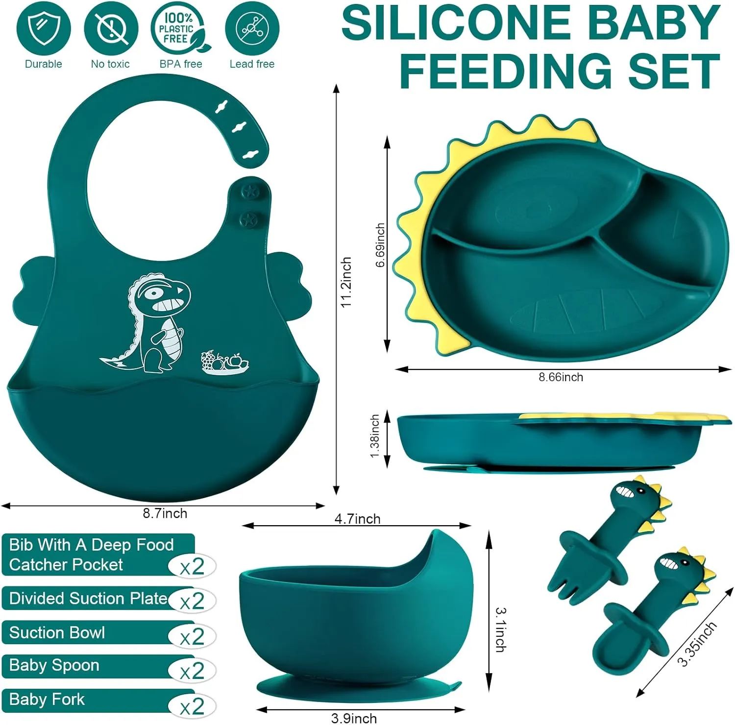Dino Feeding Set – BPA-Free, Easy-Suction for Toddlers’ Self-Feeding