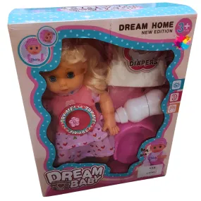Dream Baby Interactive Doll Set - New Edition with Feeding and Diaper Accessories (Ages 3 )