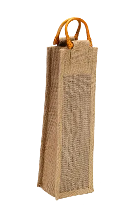 Fibrous Jute Bottle Bag with Bamboo Handles (34.5 x 10 x 10 cm)