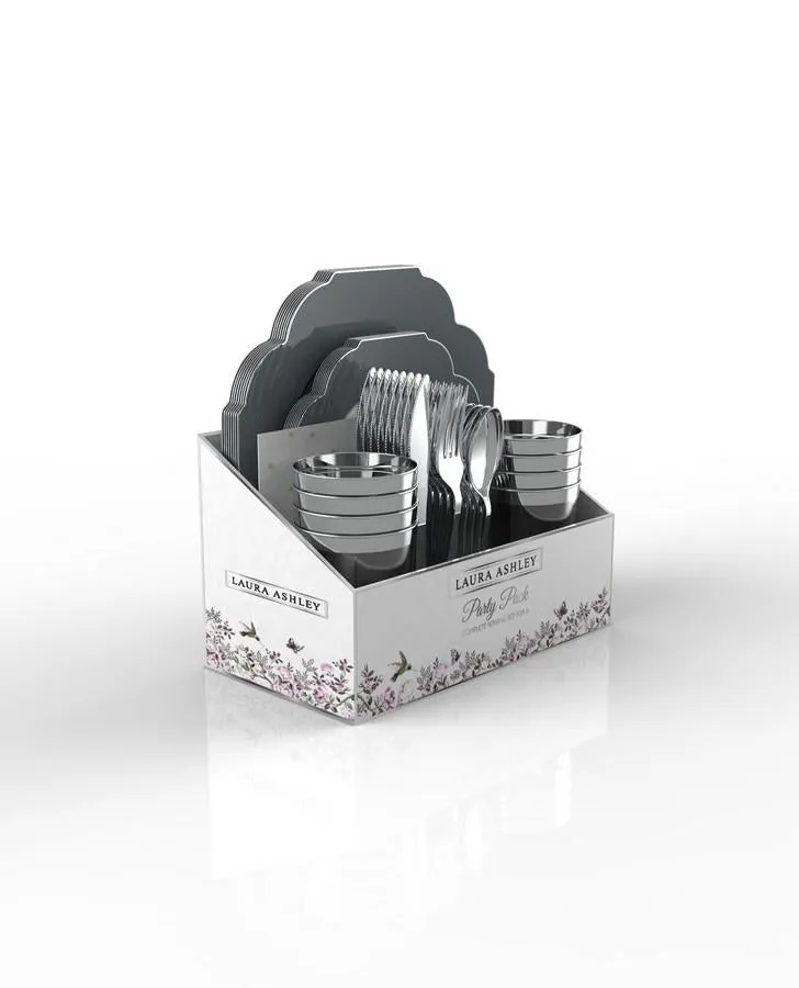 Grey Silver Flower 56 pc Party Set (Setting for 8)