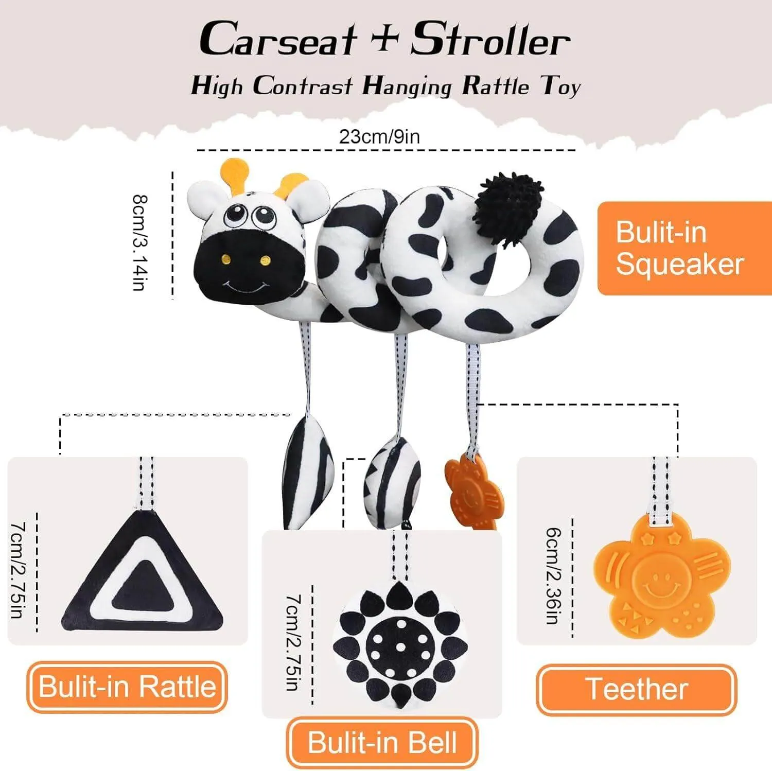High Contrast Baby Toys for Newborn, Black and White Hanging Toy