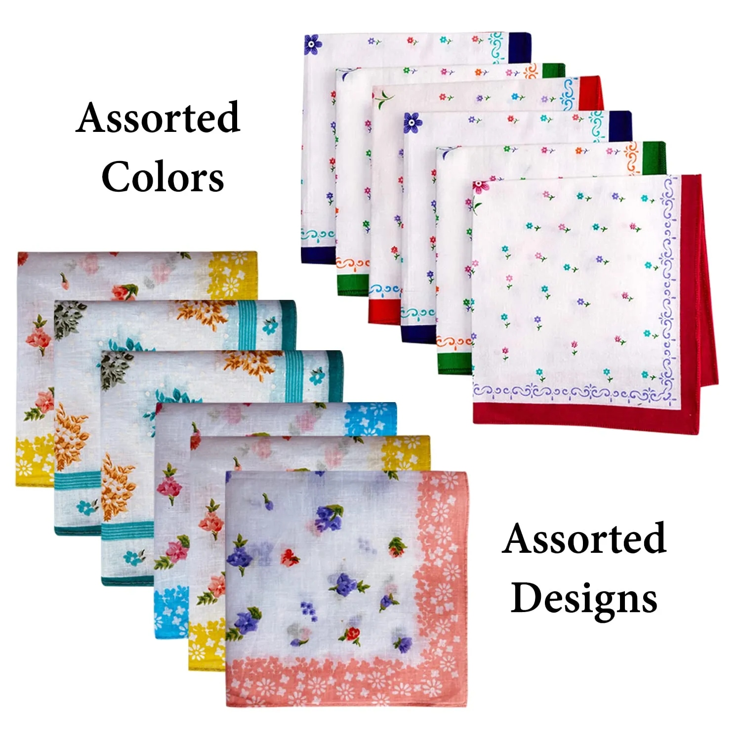 Kuber Industries Cotton Premium Collection Handkerchief|Small Flower Design & Colorful Look|Size 30 x 30 x CM, Set of 12 Piece (Multicolor)