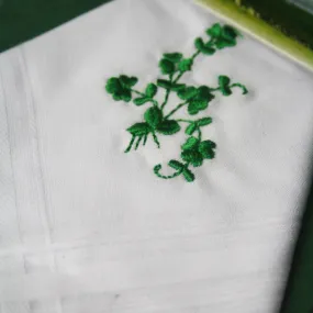 Ladies Emerald Green Shamrock Embroidered Cotton Handkerchief