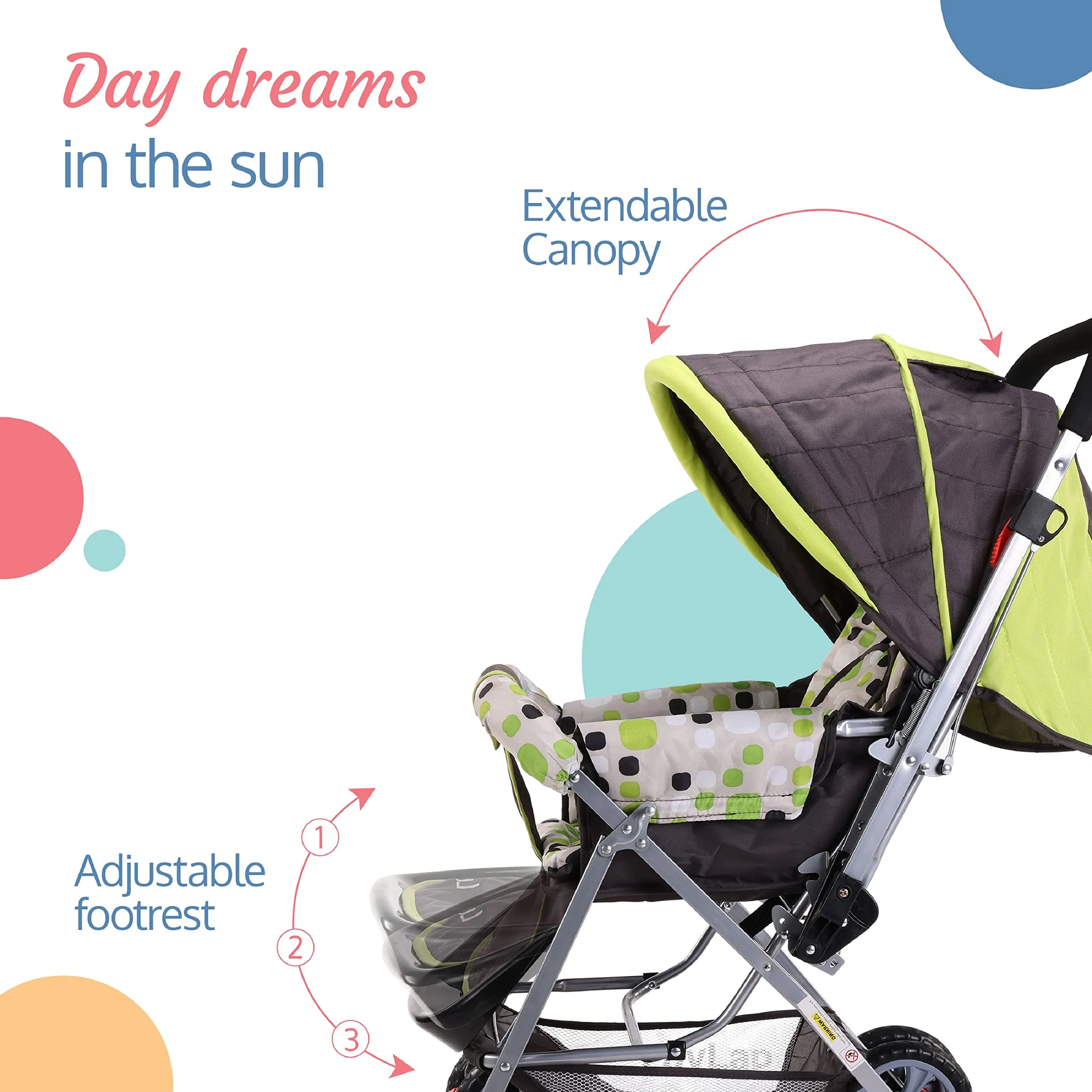 LuvLap Sunshine Baby Stroller / Pram for 0 to 3 Years, New Born / Toddler / Kid, 5 Point Safety Harness, Adjustable backrest, 360° Swivel Wheel, Large storage basket, Reversible Handlebar (Green)