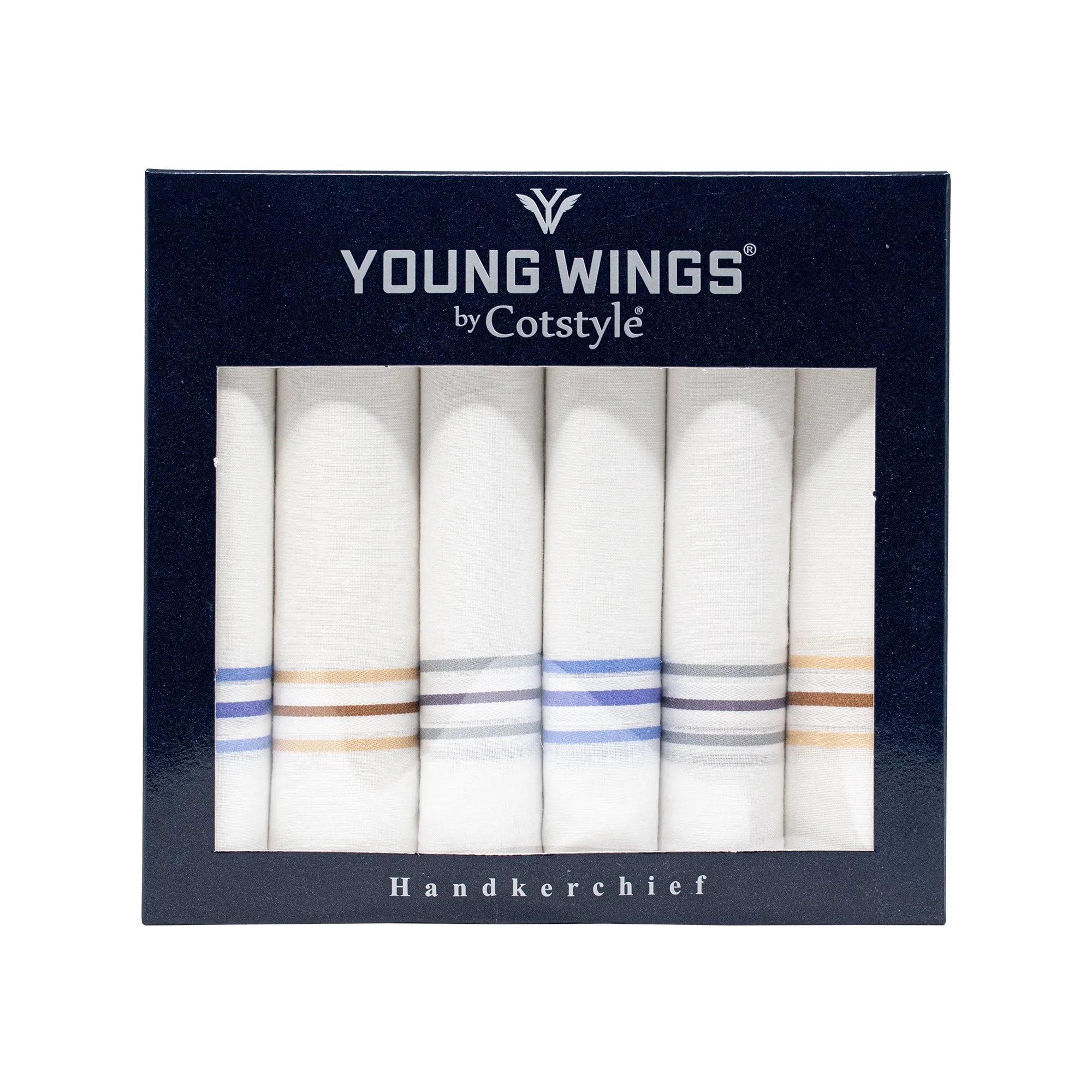 Men's Pristine Mercerised Cotton 6 Piece Handkerchief Set - White Stripe