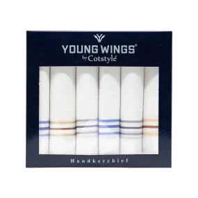 Men's Pristine Mercerised Cotton 6 Piece Handkerchief Set - White Stripe