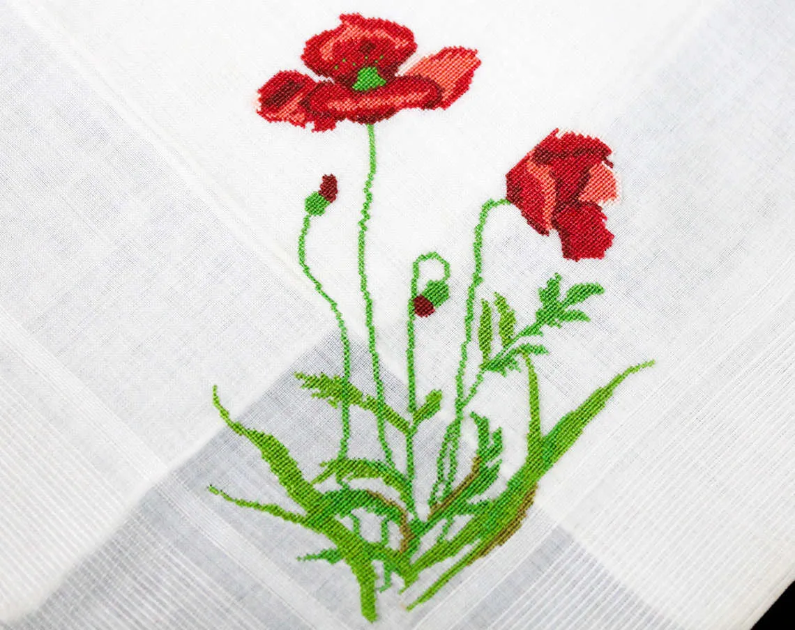 Micro Embroidered Handkerchief Pair - Super Fine Embroidery - Botanical Flowers - Mallorca Spain European Import - 2 Ladies Hankies NIB NWT