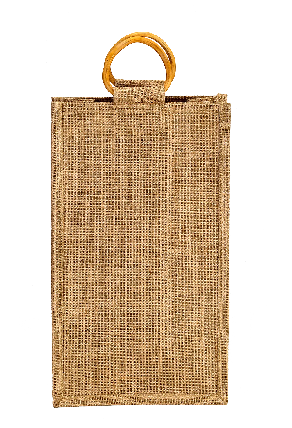 Natural jute bottle bag with bamboo handle - (35.5 x 21 x 10 cm)
