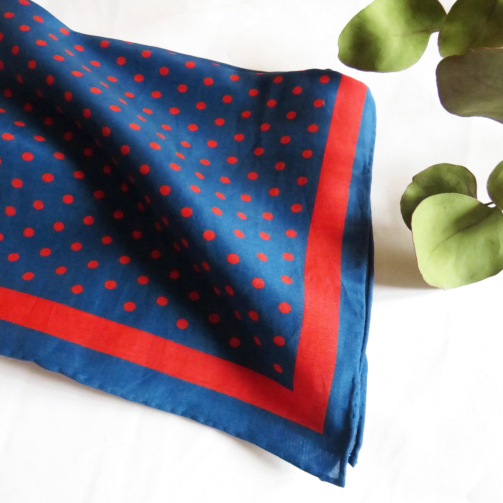 Navy & Red Polka Dot Cotton Silk Blend Pocket Square Handkerchief