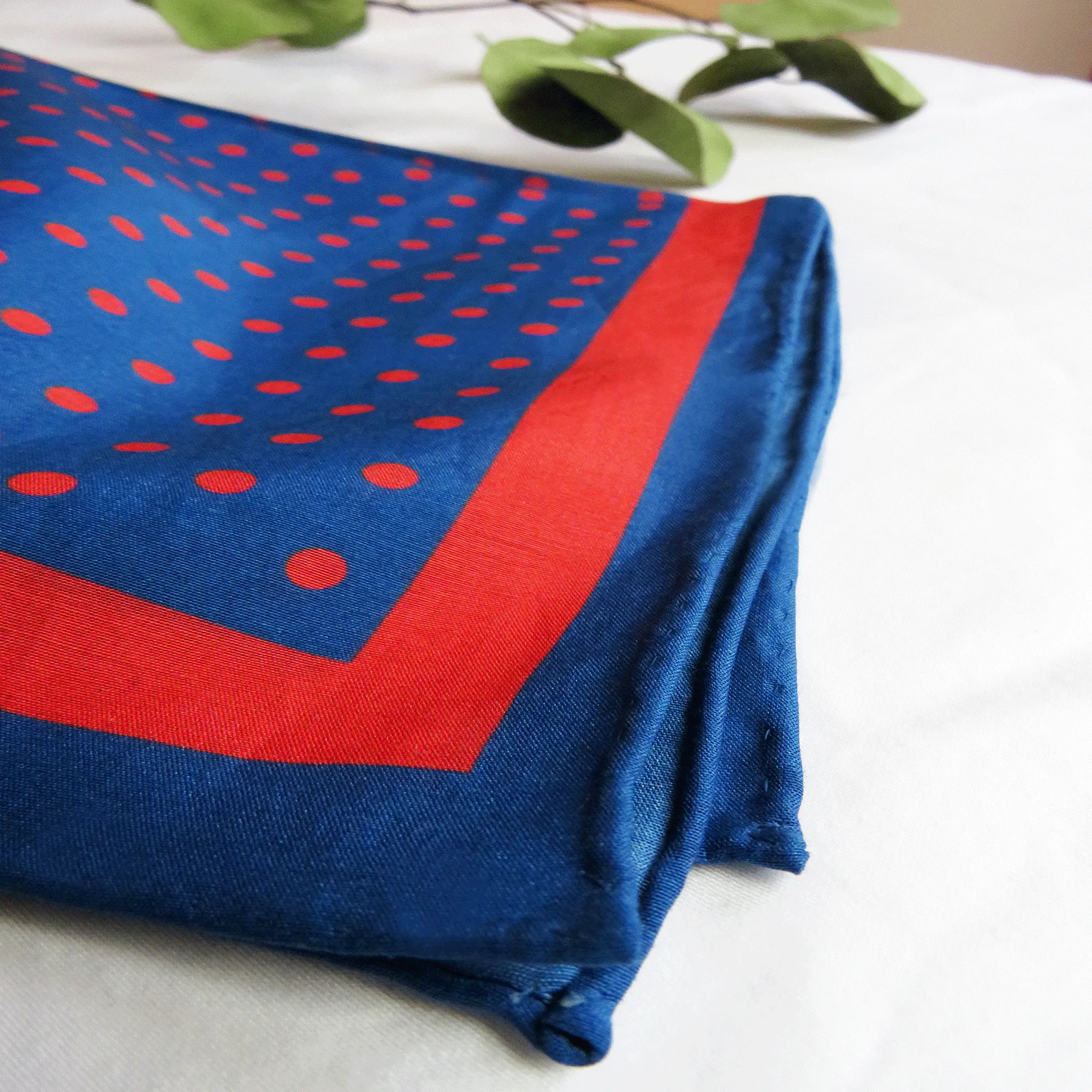 Navy & Red Polka Dot Cotton Silk Blend Pocket Square Handkerchief