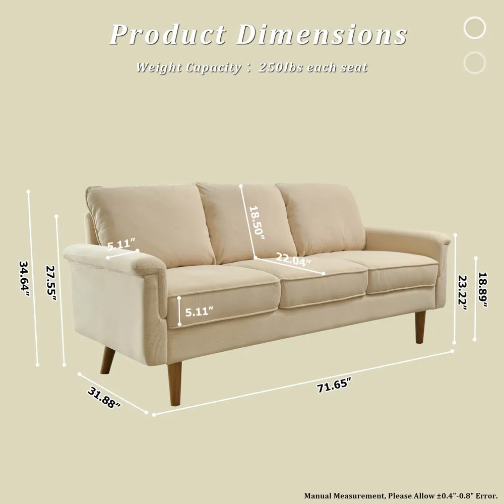 Ovios Living Room 71.65'' Wide 3-Seats Sofa Multiple Colour