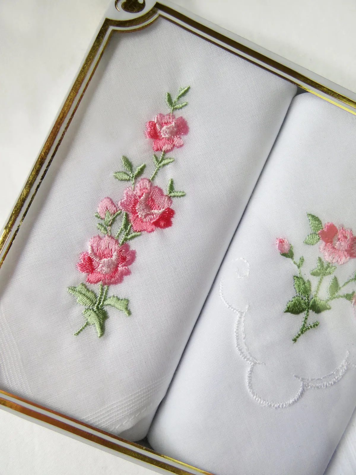 Pink Roses Ladies Cotton Handkerchief Set