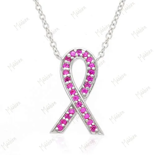 Pink Sapphire Breast Cancer Ribbon Logo Necklace