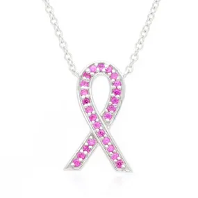 Pink Sapphire Breast Cancer Ribbon Logo Necklace