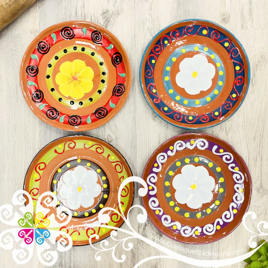 Set of 4 Large Fiesta Plates - Set Clay Flat Plates