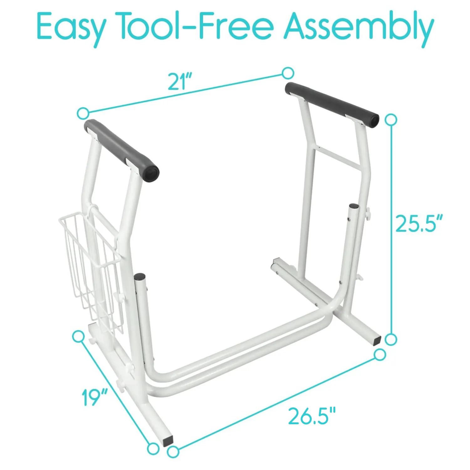 Vive Stand Alone Safety Bar Toilet Rail with Magazine Holder